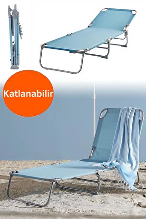  Katlanabilir Şezlong Bahçe & Balkon & Teras & Plaj Şezlongu-Su Mavisi