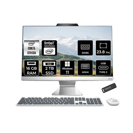 ASUS A3402WVAK i5 1335U 16GB DDR5 2TB SSD Intel Graphics 23.8" FHD W11P Beyaz All in One & PER4