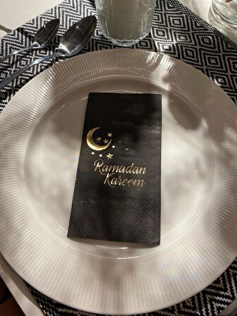 Gold Yaldızlı Siyah Ramadan Karem Peçete 16 Adet