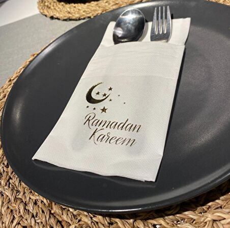 Gold Beyaz Cepli Ramadan Karem Peçete 12 Adet 40x40