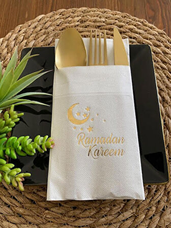Gold Beyaz Cepli Ramadan Karem Peçete 12 Adet 40x40
