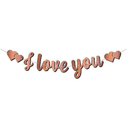 I Love You Kaligrafi Banner Rose Gold