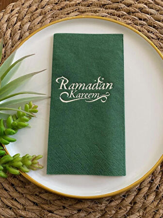 Gümüş Yaldızlı Yeşil Ramadan Karem Peçete 16 Adet Yeni Model
