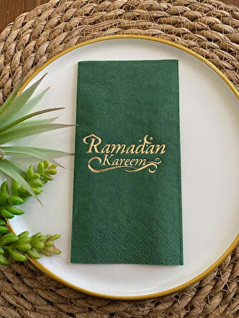 Gold Yaldızlı Yeşil Ramadan Karem Peçete 16 Adet Yeni Model