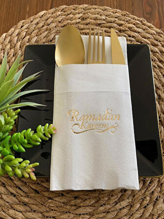 Gold Beyaz Cepli Ramadan Karem Peçete 12 Adet 40x40 Yeni Model
