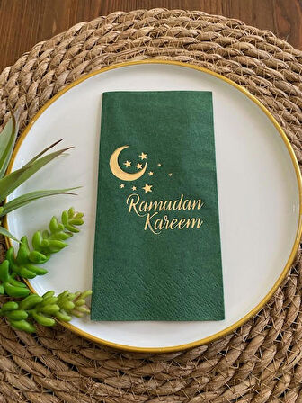 Gold Yaldızlı Yeşil Ramadan Karem Peçete 16 Adet