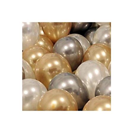 50 Adet Metalik Gold Gümüş Beyaz Balon 3 Renk
