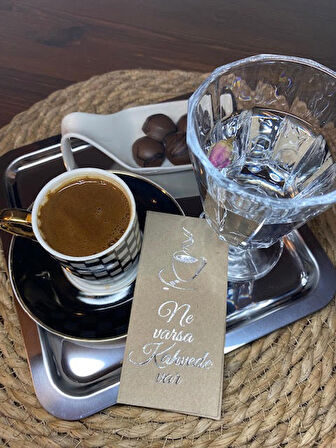 Gümüş Yaldızlı Kraft Ne Varsa Kahvede Var Peçete 6x12 cm