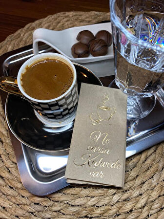 Gold Yaldızlı Kraft Ne Varsa Kahvede Var Peçete 6x12 cm