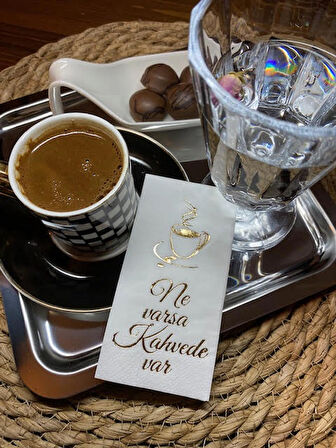 Gold Yaldızlı Beyaz Ne Varsa Kahvede Var Peçete 6x12 cm