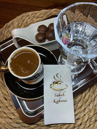 Gold Yaldızlı Beyaz Sabah Kahvesi  Peçete 6x12 cm