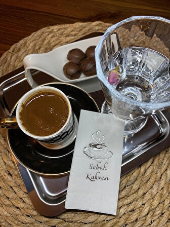 Gümüş Yaldızlı Beyaz Sabah Kahvesi Peçete 6x12 cm