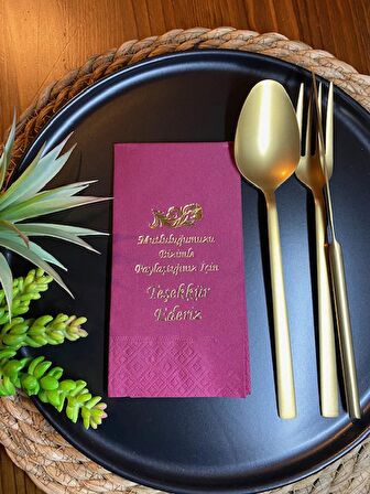 Gold Yaldızlı Bordo Mutluluğumuzu Bizimle Paylaştığınız İçin Teşekkür ederiz  Peçete 16 lı