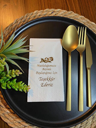 Gold Yaldızlı Beyaz Mutluluğumuzu Bizimle Paylaştığınız İçin Teşekkür ederiz Peçete 16 lı