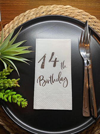 Gümüş Yaldızlı Beyaz On Dört Yaş Bırthday Garson Katlama Peçete 16 lı