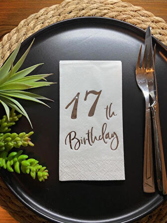 Gümüş Yaldızlı Beyaz On Yedi Yaş Bırthday Garson Katlama Peçete 16 lı