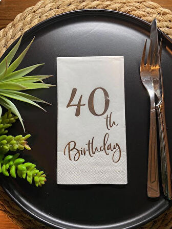 Gümüş Yaldızlı Beyaz Kırk Yaş Bırthday Garson Katlama Peçete 16 lı