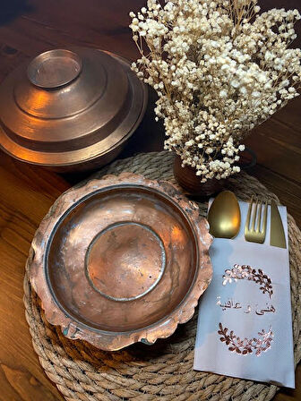 Rose Gold Yaldızlı Beyaz Arapça Afiyet Olsun Cepli Peçete 12 lı 40x40