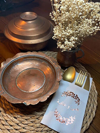 Rose Gold Yaldızlı Beyaz Arapça Afiyet Olsun Cepli Peçete 12 lı 40x40