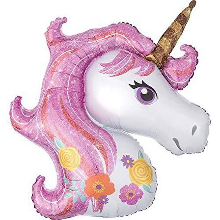 Unicorn Çiçekli Folyo Balon 100 cm