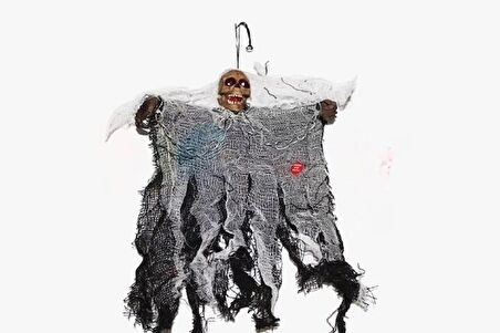 Halloween İskelet Korkuluk Işıklı Sesli 30 Cm Beyaz