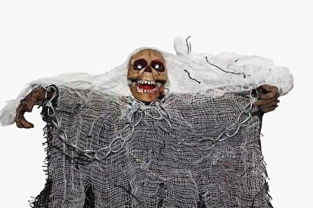 Halloween İskelet Korkuluk Işıklı Sesli 30 Cm Beyaz