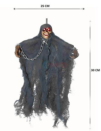 Halloween İskelet Korkuluk Işıklı Sesli 30 Cm Mavi