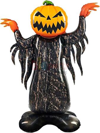 Halloween Ayaklı Balkabağı Korkuluk Folyo Balon 115x90 cm