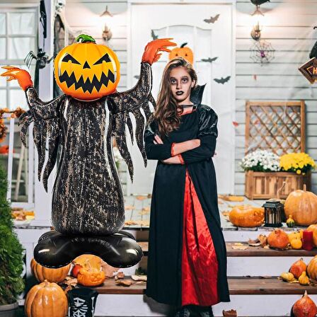 Halloween Ayaklı Balkabağı Korkuluk Folyo Balon 115x90 cm