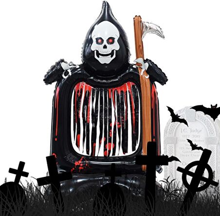 Halloween Ayaklı Orakaklı İskelet Folyo Balon 125x69 cm