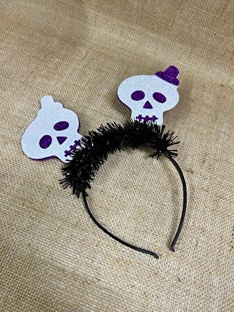 Halloween Taç Kuru Kafa Mor Beyaz Parlak
