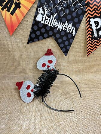 Halloween Taç Kuru Kafa Kırmızı Beyaz Parlak