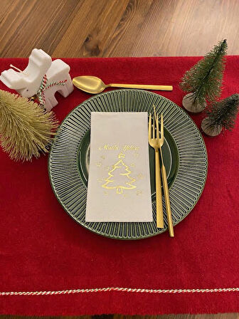 Gold Yaldızlı Beyaz Mutlu Yıllar Çam Ağacı Peçete 16 lı