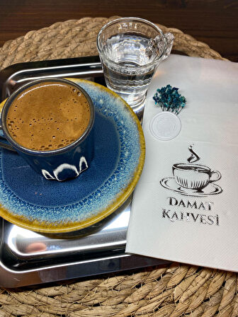 Gümüş Yaldızlı Beyaz Mühürlü Çiçekli Damat Kahvesi Cepli Peçete