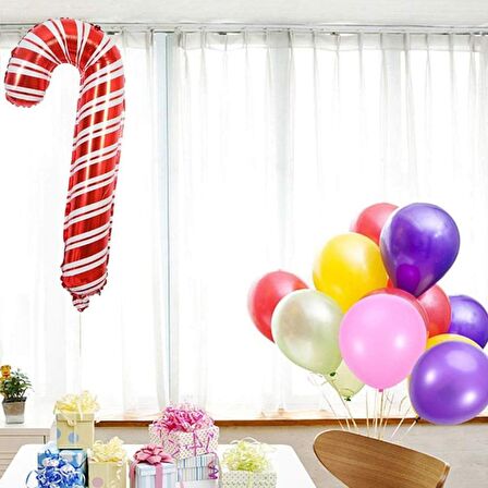Baston Şeker Kırmızı Folyo Balon 80x36 cm