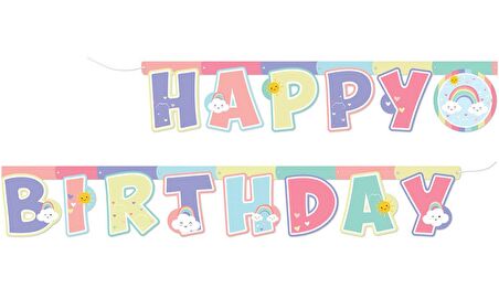Gökkuşağı Bulut Happy Bırthday Banner
