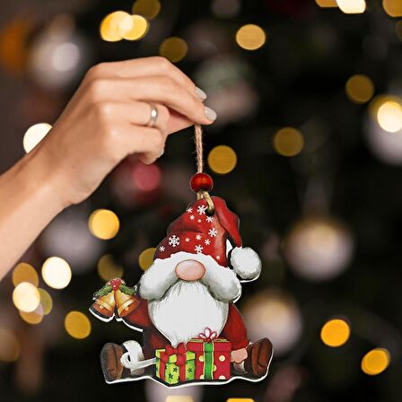 Yılbaşı Ahşap Çam Ağacı Süsü Cüce Hediye Paketli Modeli 3 lü