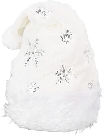 Yılbaşı Şapka Peluş Beyaz Gümüş Kar Tanesi Baskılı