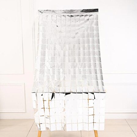 Metalize Gümüş PötiKare Desenli Arka Fon Süs 100x200 cm