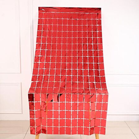 Metalize Kırmızı PötiKare Desenli Arka Fon Süs 100x200 cm