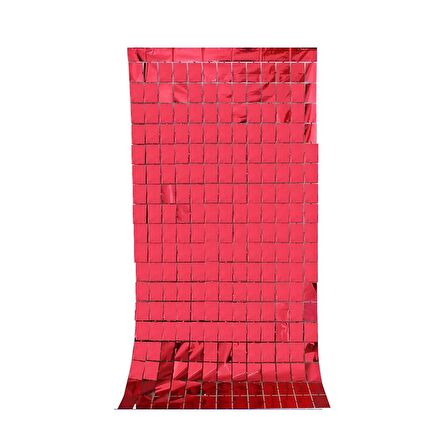 Metalize Kırmızı PötiKare Desenli Arka Fon Süs 100x200 cm