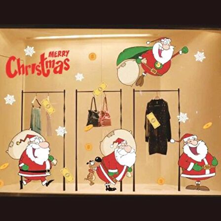 Yılbaşı Noel Sticker Renkli Çuvallı Noel Baba 70x50 cm