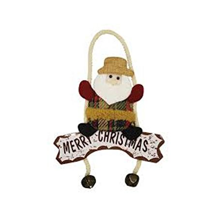 Yılbaşı Kapı Süsü Merry Christmas Noel Baba Tekli Ekoseli Çanlı 22 cm