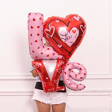 Kalpli Love Yazılı Folyo Balon Sevgililer Günü Balonu