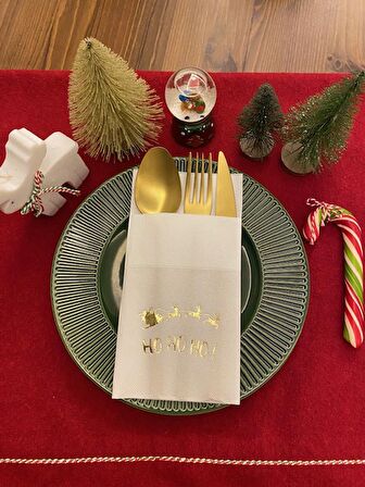 Gold Beyaz Cepli Aır Touch Yılbaşı Ho Ho Ho Yazılı Peçete 12 Adet 40x40
