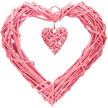 Hasır Kalp Süs Ortası Boş Pembe 35 cm
