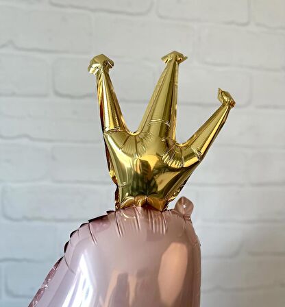 Taçlı 1 Rakam Pembe Folyo Balon 90 cm