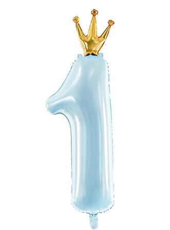 Taçlı 1 Rakam Mavi Folyo Balon 90 cm