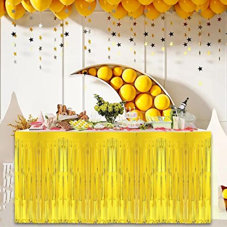 Metalize Hologramlı Gold Masa Püskülü 300x75 cm