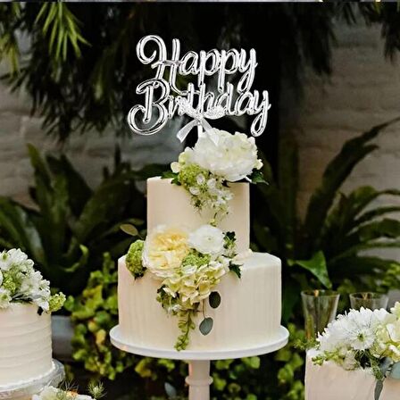 Pasta Üstü Happy Bırthday Krom Gümüş